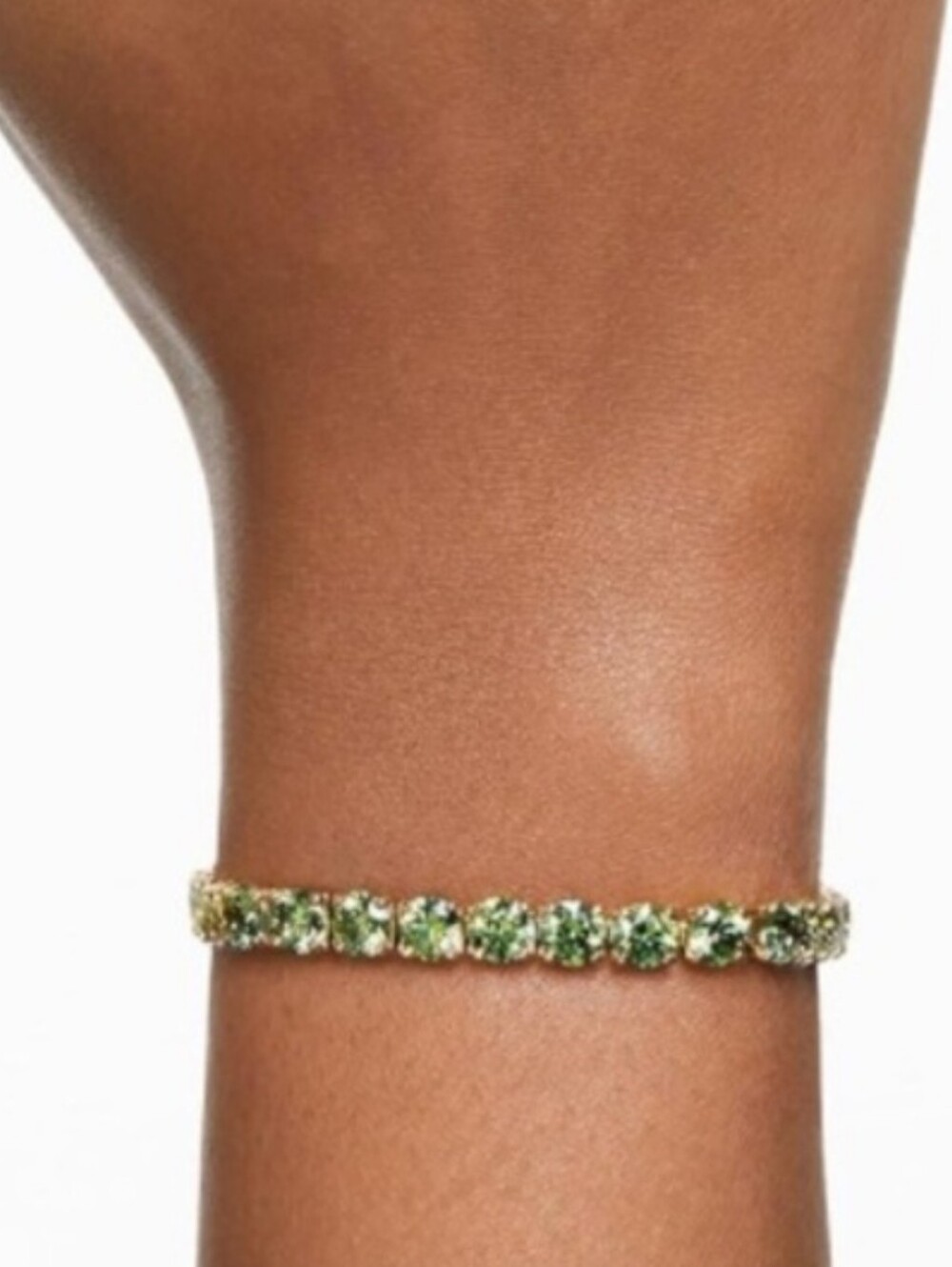 Swarovski Matrix Tennis BraceletRound Cut, Green, 18K Gold Finish - Picture 8 of 12